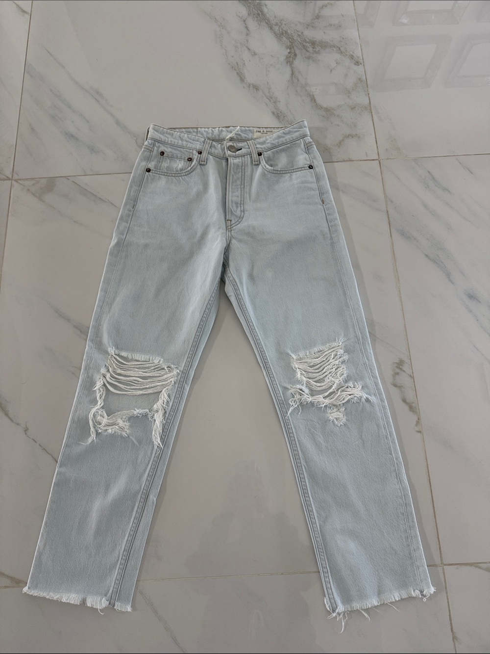 rag & bone Light Wash Distressed Straight Leg Jeans
